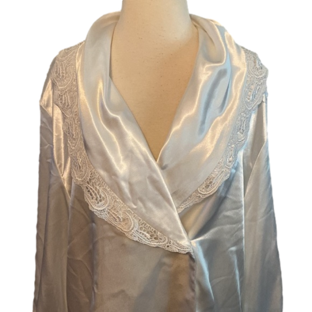 Vintage Y2K San Andre’ Long Sleeve Shiny Blouse White 14